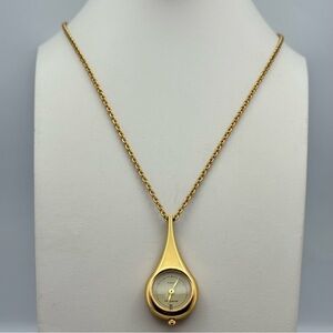 Armitron Gold Tone Teardrop Pendant Watch Necklace Quartz Vintage